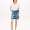 Allover Crest høyt liv denim miniskjørt