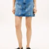 Allover Crest høyt liv denim miniskjørt