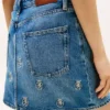 Allover Crest høyt liv denim miniskjørt