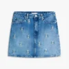 Allover Crest høyt liv denim miniskjørt