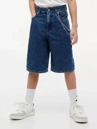 Baggy denimshorts med graffititrykk for barn