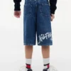 Baggy denimshorts med graffititrykk for barn
