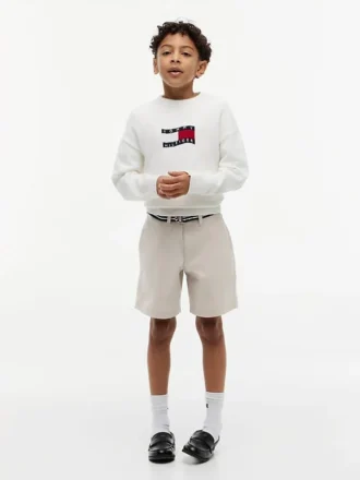 Baggy stretch-chino-shorts med belte for barn