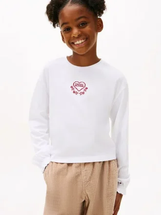 Barnes T-skjorte med brodert logo og hjerte