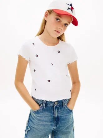 Barnes T-skjorte med brodert stjerne og ribbestrikk