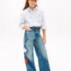 Barneskinne Jeans med høy midje og vid ben