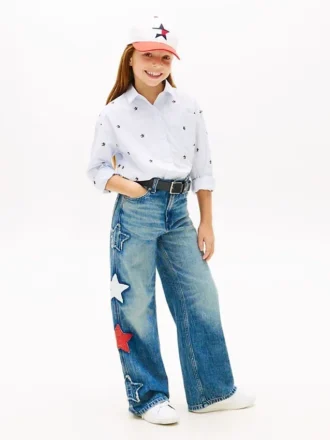 Barneskinne Jeans med høy midje og vid ben