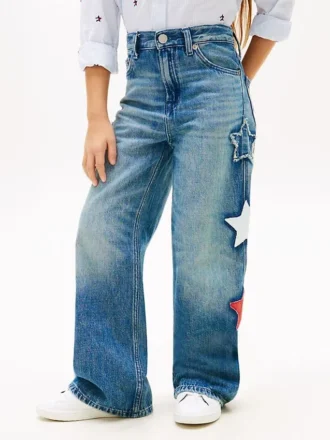 Barneskinne Jeans med høy midje og vid ben