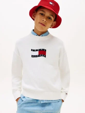 Barnesweater med bølget flagglogo