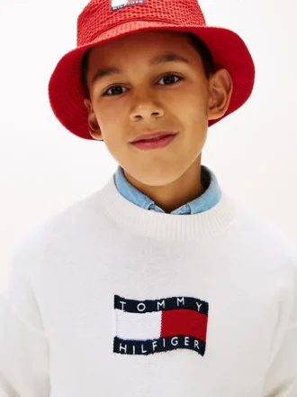 Barnesweater med bølget flagglogo