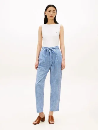 Belted Gingham Seersucker Tapered Bukser