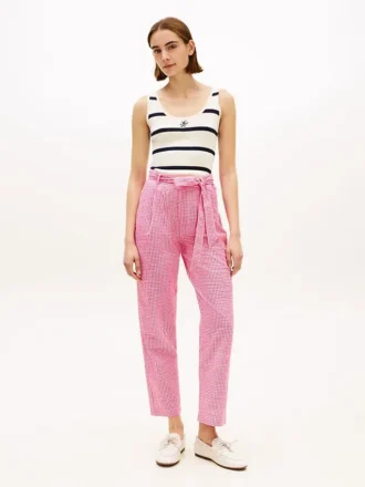 Belted Gingham Seersucker Tapered Bukser