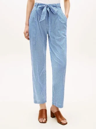 Belted Gingham Seersucker Tapered Bukser