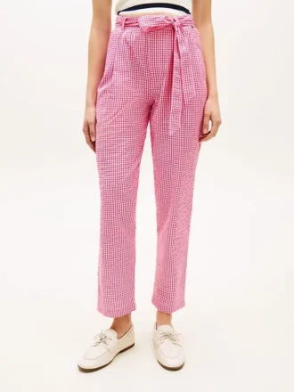 Belted Gingham Seersucker Tapered Bukser