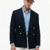 Blazer i strukturert bomulls- og ullblanding