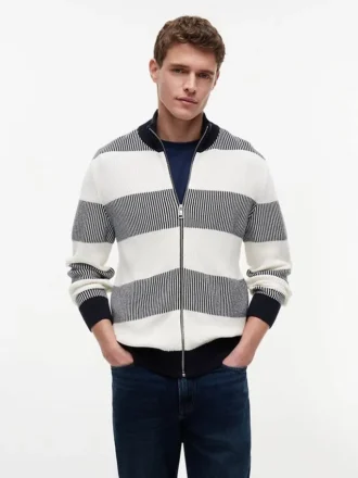 Block Stripe Zip Cardigan