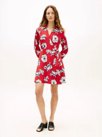 Blomstertrykt crepe-wrap-kjole