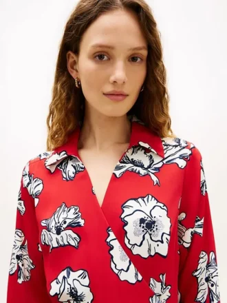 Blomstertrykt crepe-wrap-kjole