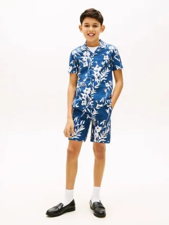 Blomstret shorts i lin-bomullsblanding for barn