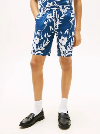 Blomstret shorts i lin-bomullsblanding for barn