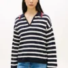 Breton Stripe Pointelle Sweater Polo