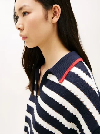 Breton Stripe Pointelle Sweater Polo