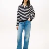 Breton Stripe Pointelle Sweater Polo