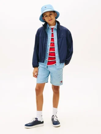 Børneshorts i denim med bølget flaggmønster