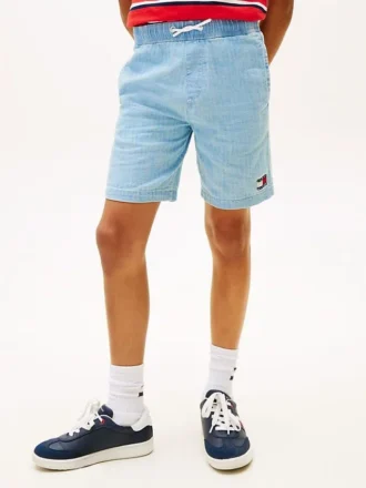 Børneshorts i denim med bølget flaggmønster