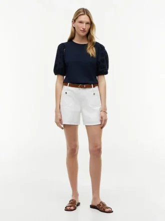 Broderte eyelets-top i blandet materiale