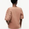 Broderte eyelets-top i blandet materiale
