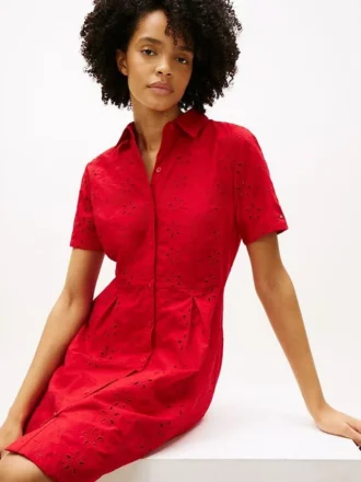 Broderte poplin-skjortekjole med hull