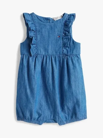 Chambray-shortall med volanger til babyer