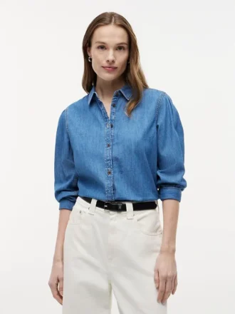 Chambray-skjorte med puffermmer
