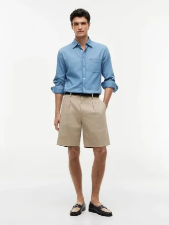 Chino-shorts i avslappet bomulls- og linblanding
