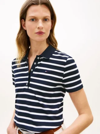 Classic Fit Striped Stretch Pique Polo