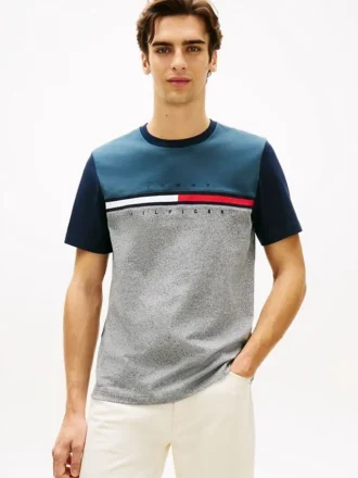 Colorblock Flag Stripe Logo T-skjorte