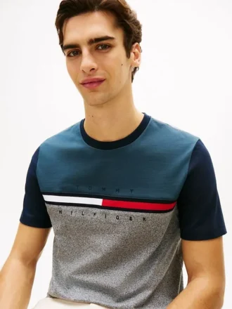 Colorblock Flag Stripe Logo T-skjorte