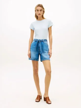 Denimshorts med høy midje og belte