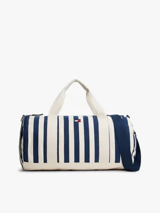 Duffelbag i kanvas med nautiske striper