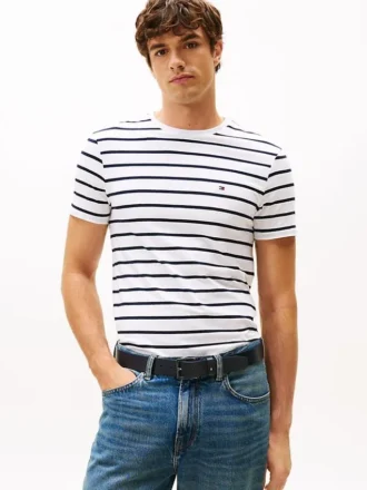 Ekstra slank stripet T-skjorte i stretchbomull