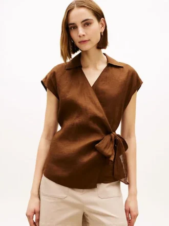 Ermeløs lin-wrap-top