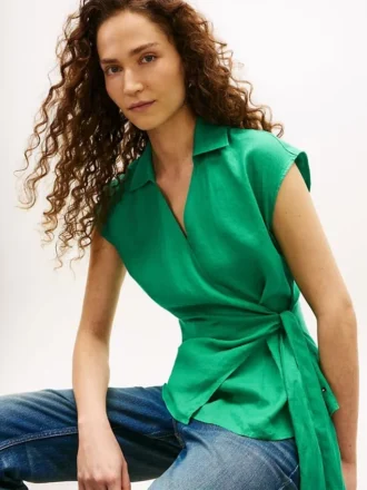 Ermeløs lin-wrap-top