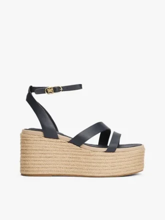 Espadrille med lærrem og plateå
