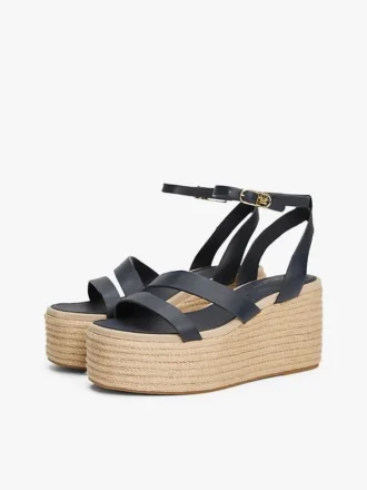 Espadrille med lærrem og plateå