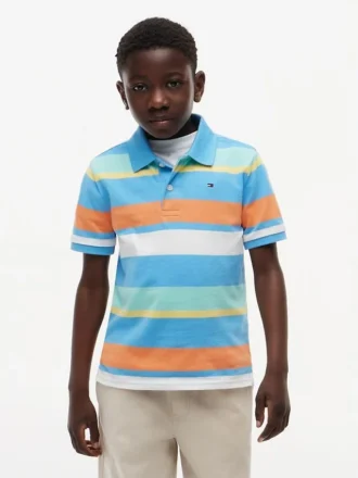 Flerfarget stripet stretch-polo for barn