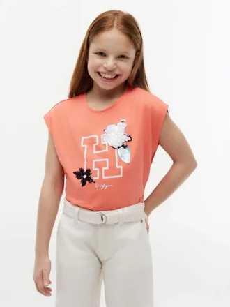 Flip Sequin Floral Logo T-skjorte for barn