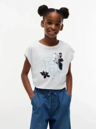 Flip Sequin Floral Logo T-skjorte for barn