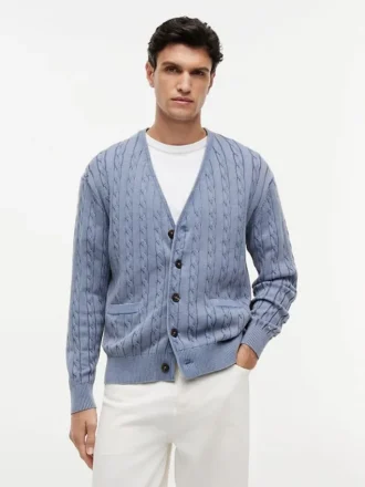 Garment-Dyed Cable Knit Cardigan