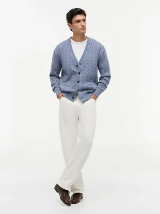 Garment-Dyed Cable Knit Cardigan
